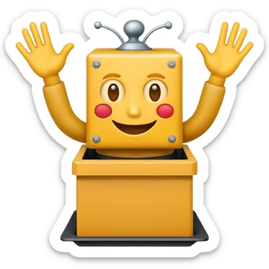 Create an emoji (one of the classic yellow faces) but make them have hands and wind an imaginary jack in the box (no props or anything just the hands and face) but also have the mouth like an o sticker