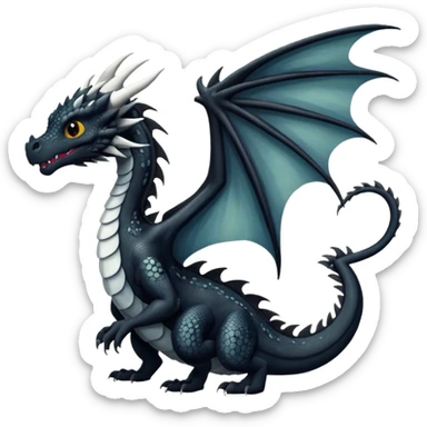 A dragon that is  black 🖤 with white spots. HUGE wings and a tail sticker