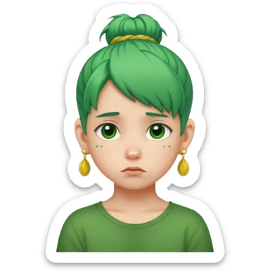  bun haired kid with earrings green hair guy sad sticker