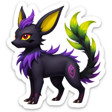 Dark Edgy Zorua-Salandit-Leafeon-Umbreon-Fakémon-hybrid-creature (full body)  sticker