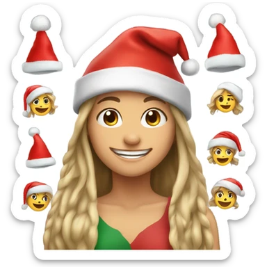 happy girls with long hair with Christmas hats sticker