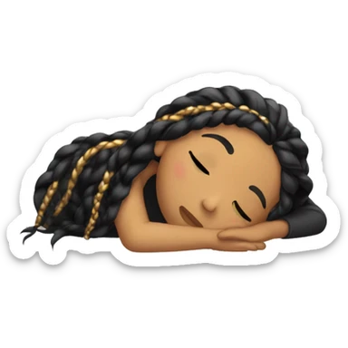 Girl with gold and black long braids sleeping sticker