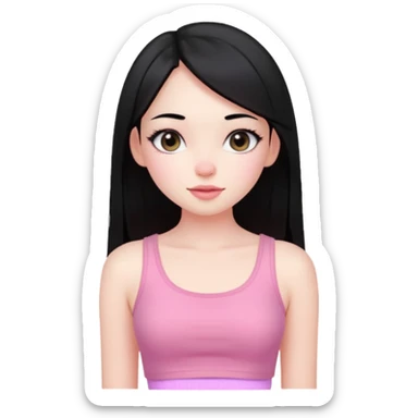 Cute girl with black hair long straight with pale skin and with pink crop top coquette sticker