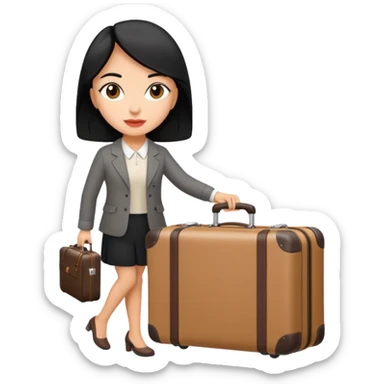 mujer viajando un equipaje de mano con el cabello negro  sticker