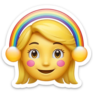 A smiling emoji with a rainbow-colored halo above its head sticker