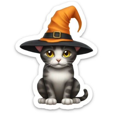 Cat with witch hat sticker