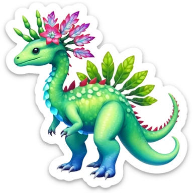 Shiny Exotic Iridescent Nebulae Meganium-Amaura-Aurorus-Fakémon-hybrid-creature (full body)  sticker