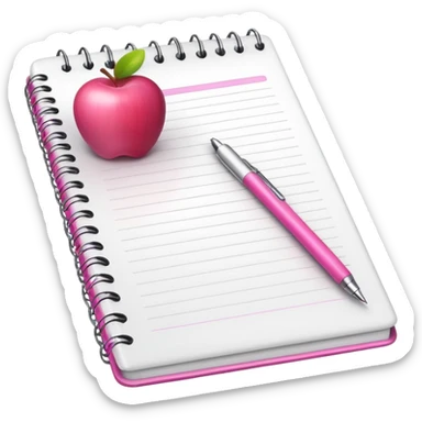 white notebook with some list on it and a pink pen nearby, apple style sticker
