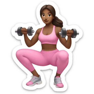 Brunette women squatting with dumbbells in light pink sticker