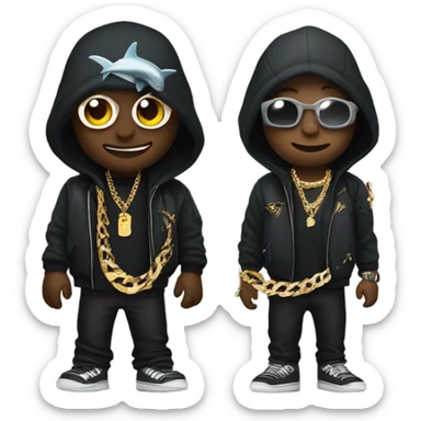 A black snake with a Shark , both rappers with gold chains sticker