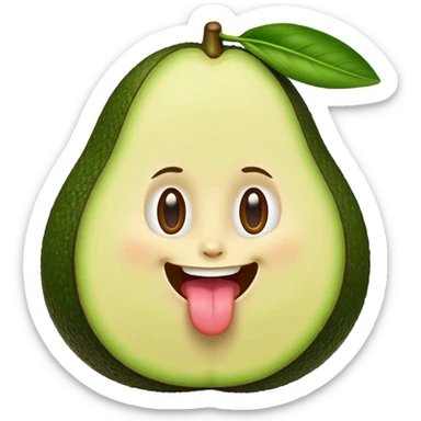 A smiling avocago with its tongue out to the side sticker