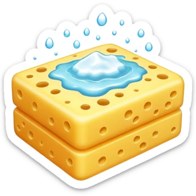 foam sponge object icon, soft sponge with soap foam, glossy wet look, 3D cartoon, mobile game icon style, centered, clean background, no text, no watermark

 sticker