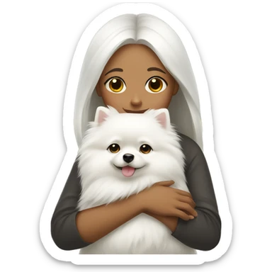 Chinese girl hugging white pomeranian sticker