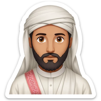 Saudi man with sharp features, wearing a white thobe and a red shemagh, wide beard sticker