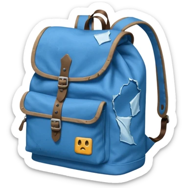 Blue backpack, tear, Lost & Found Object. sticker