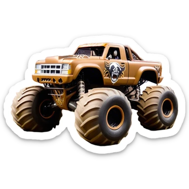 Monster Mutt - Monster Jam (Model Year: 2021) (Iconic colour: Brown with dog features) - A unique monster truck with playful, dog-inspired design cues. The vehicle is painted in warm brown tones and features subtle dog motifs (such as a stylized snout or ear shapes). It should blend the rugged power of a monster truck with quirky, endearing canine features. sticker