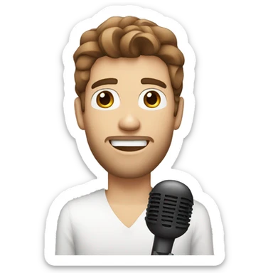white male singer with brown hair and microphone sticker