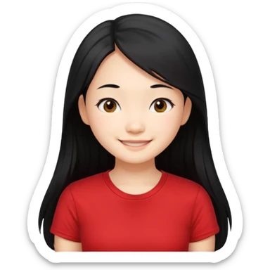 Cute asian girl with long hair and red t shirt sticker
