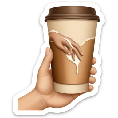 una mano con un bicchiere di carta con dipinto sopra la creazione d'adamo sticker