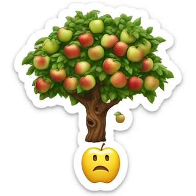 make the emoji display a tree with a branch hanging towards the ground with an apple that is almost touching the ground. The apple should be the only one on the tree. And the apple should be only a few pixels above the ground sticker