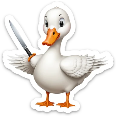 white goose with an angry expression holding a knife in its beak sticker