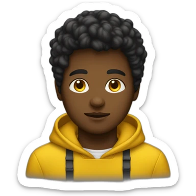 Un garçon métisse au cheveux noir avec un sweat jaune qui a des yeux marron sticker