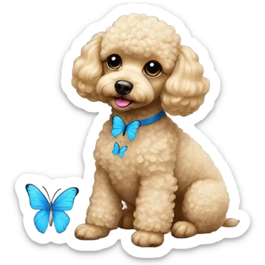 Blonde Toy poodle with blue butterfly  sticker
