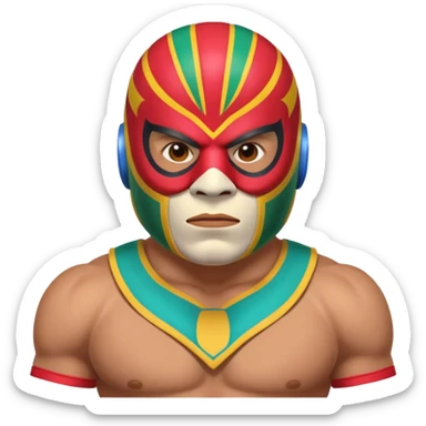 Mexican wrestler portrait, head and shoulders only, colorful luchador mask, muscular collar, confident expression, 3D cartoon, mobile game icon style, clean background, no text, no watermark
 sticker