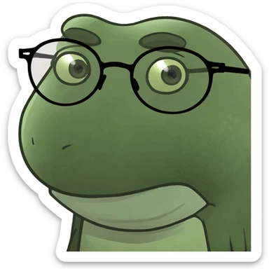 a girl with blue eyes, blond hair in pigtails, wearing round glasses, bufo frog meme style sticker