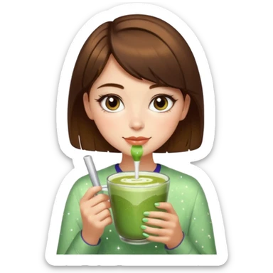 pink soft girl aesthetic short brown hair girl makeup, skincaRE, SPARKLES, AND MATCHA LATTE sticker