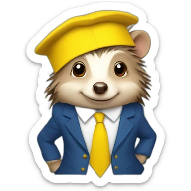A hedgehog student in a suit in the color of the Ukrainian flag in a square academic cap sticker