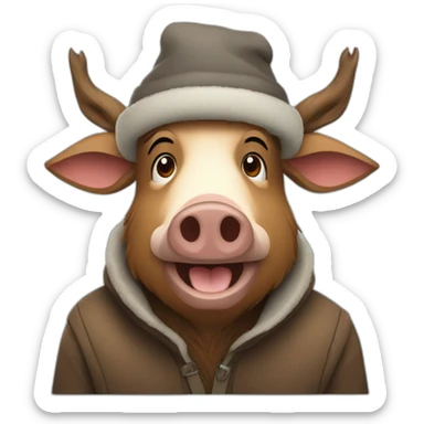 Full face boar with stubble in a winter hat sticker