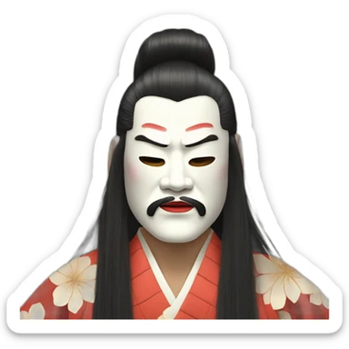 noh-mask-longhair-japanese-kimono-massive-man sticker