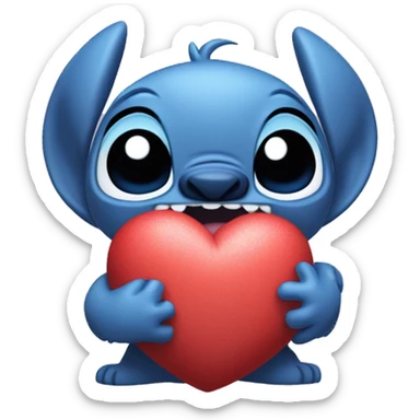 Stich con un corazón diciendo hola bombón sticker