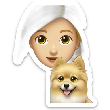 blond-hair-girl-with-green-eyes-petting-pomeranian sticker