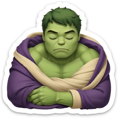 Incredible Hulk eyes closed sleeping lying down curled up in a beige blanket up to his neck sticker