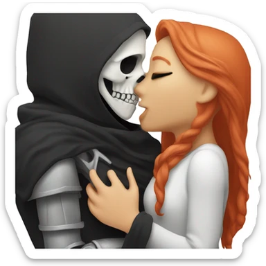 Handsome reaper kissing a pale red headed girl sticker