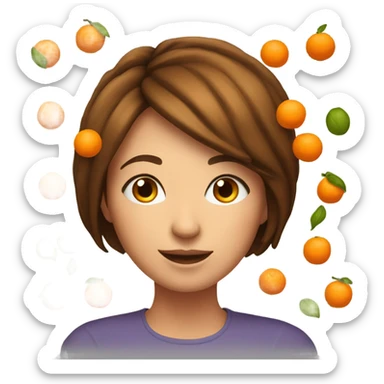 Pretty woman with short brown hair juggling oranges sticker