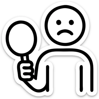 sad face, looking lonely, holding a table tennis racket, simple icon, minimalist style sticker