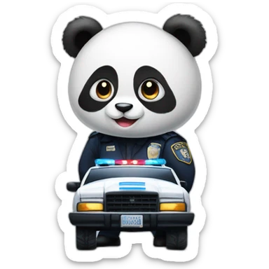panda standing beside a police car sticker