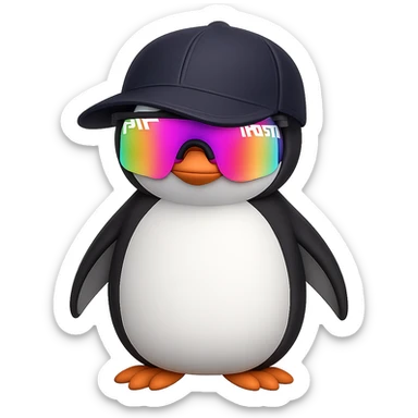 Add Pit Viper style sunglasses to the cute penguin with a baseball cap. Remove the background. Maintain the original style and look of the penguin. sticker