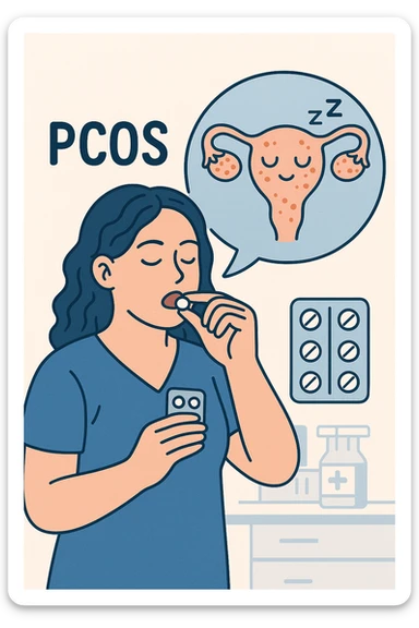 Donna con pcos che prende la pillola, e la pillola mette a riposo le ovaie sticker