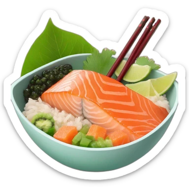 Salmon Poke bowl with chopsticks sticker
