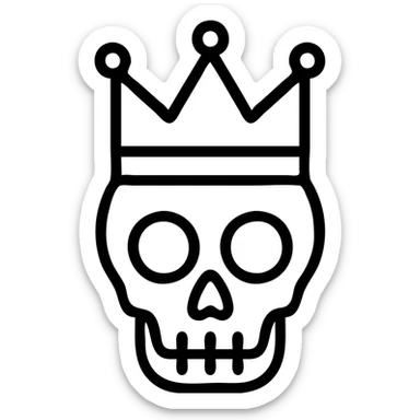 Totenkopf skull wearing a crown, gothic, dramatic style, black outlined icon, transparent background sticker