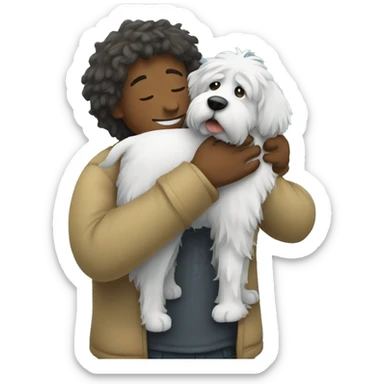 a vet hugging a shaggy dog sticker