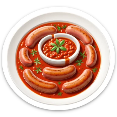 emoji of Rougail saucisse meal. Typical Reunion island meal consisted of Sliced sausage in tomato sauce (strong red color) with thym  sticker