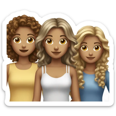 four girls, one of them is brown curly haired, two of them has straight brown hair, and one has blonde straight hair sticker