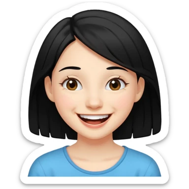 
young girl, 18 years old, black hair, laugh out loud emoji sticker