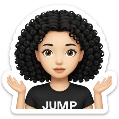 Jennie con una camiseta que ponga JUMP las letras de color blanco y el fondo de color negro el pelo de jennie negro y rizado sticker