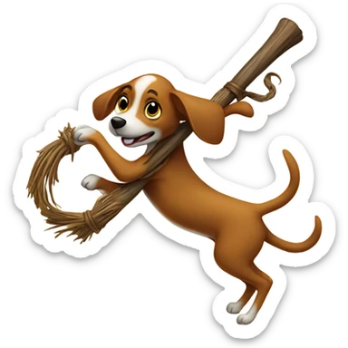 Dog on witches broom sticker